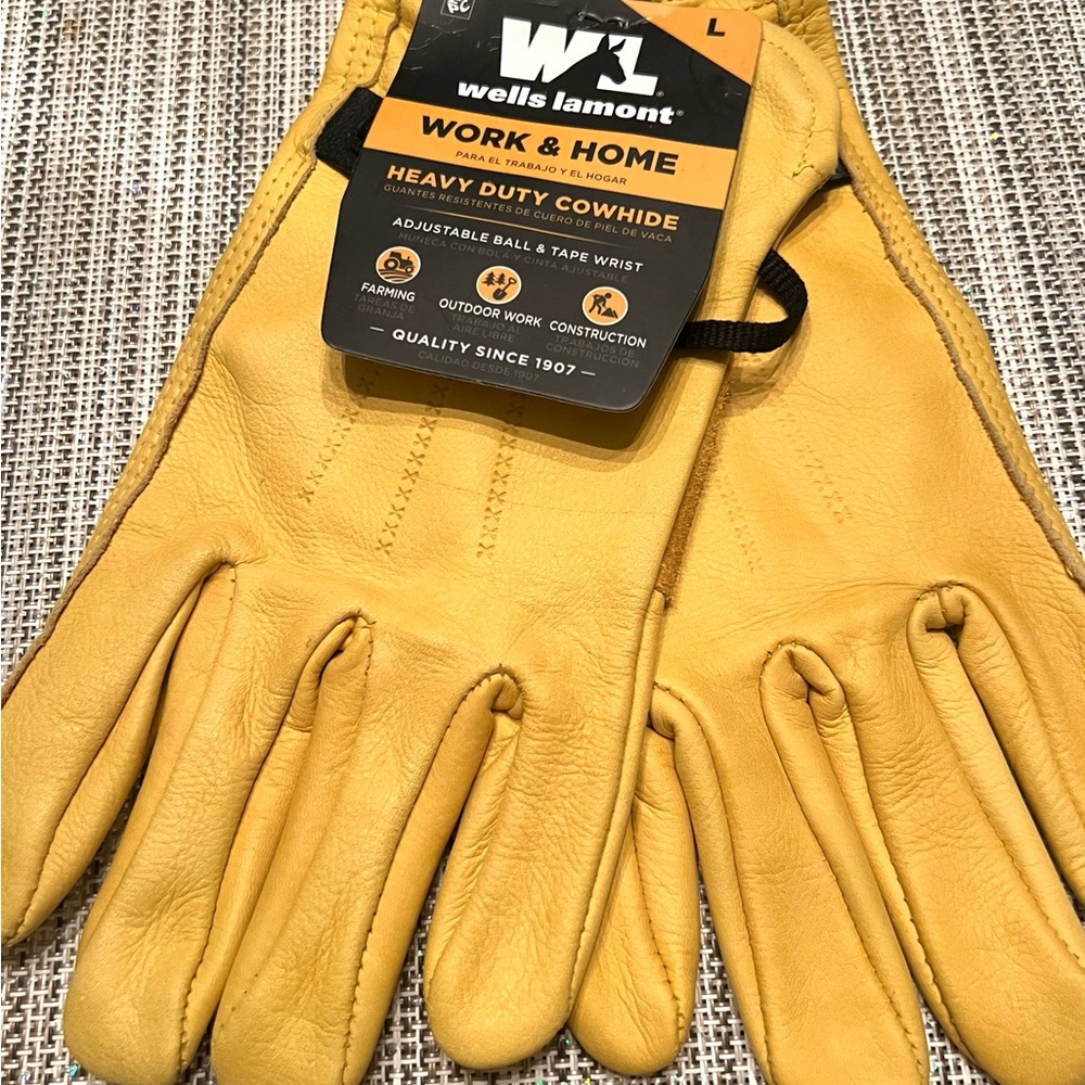 Wells Lamont Yellow Cowhide Work Gloves. Sz Large. New.